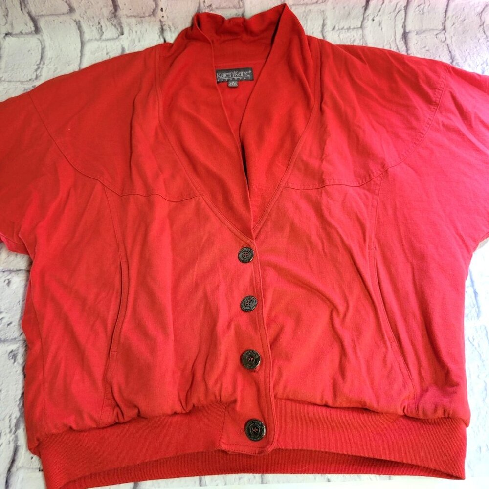 Karen Kane Womens Sweater Sz S Red Cardigan 100% Cotton Relaxed Style Buttons